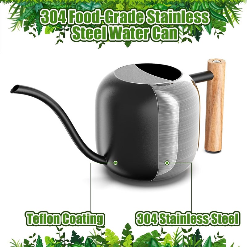 Green Moon Water Can Indoor Plant Black 1.2L/41oz with Long Spout Small Water Can Metal Watering Can Pot for Indoor House Plant Bonsai Outdoor Garden Flowers Decorative - Image 2